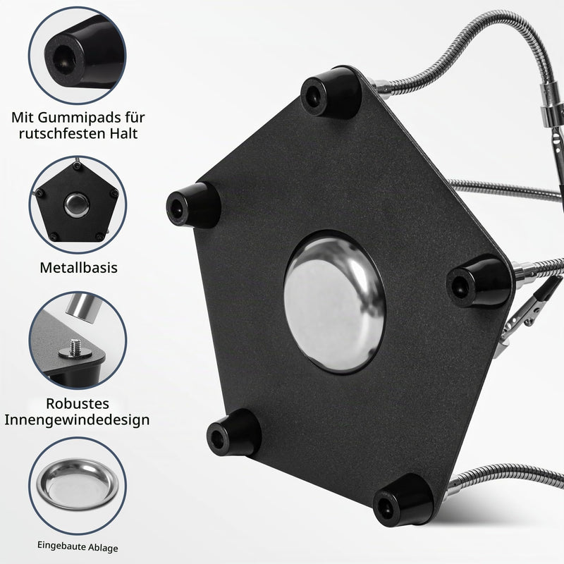 Third Hand Soldering, Soldering Aid with 3 x Magnifying Glass and 4 Flexible Arms, Helping Hand for Soldering and Crafts, Soldering Holder for Electronics, Jewelery and Crafts TE-806