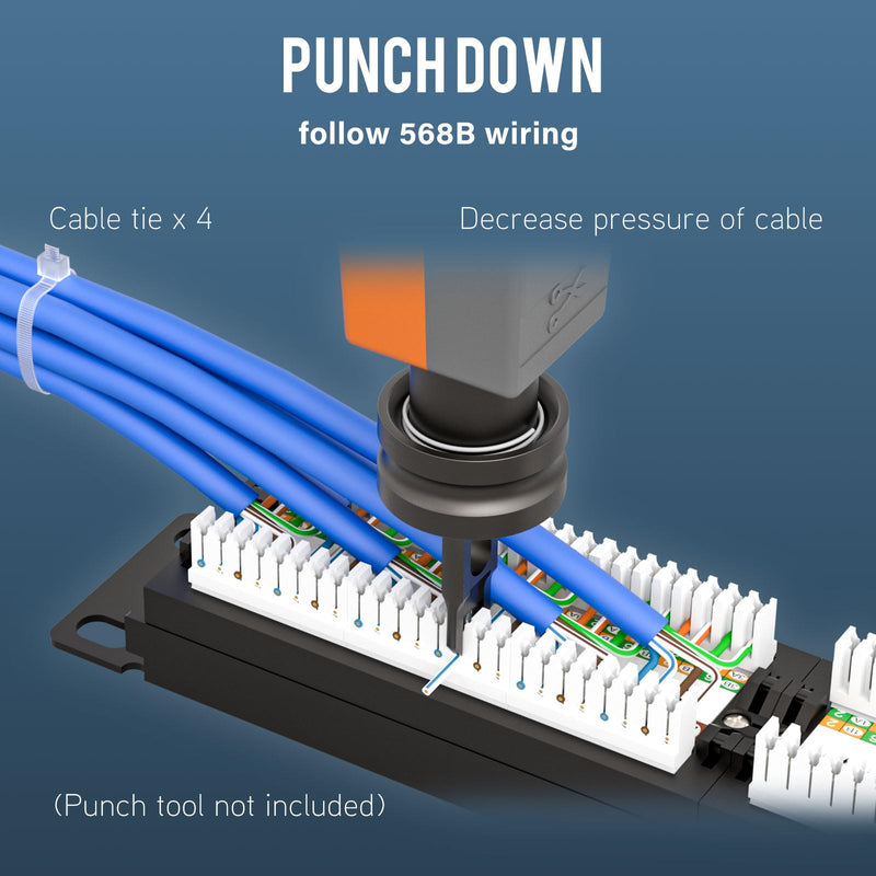 Iwillink 10Gbps Cat6A Patch Panel 24 Port, RJ45 Patch Panel UTP 19-Inch, 1U Network Patch Panel Wallmount or Rackmount Punch Down Block for Cat6A, Cat6, Cat5e, Cat5 Cabling YUNXI-PN03-C6C6A-B-FT