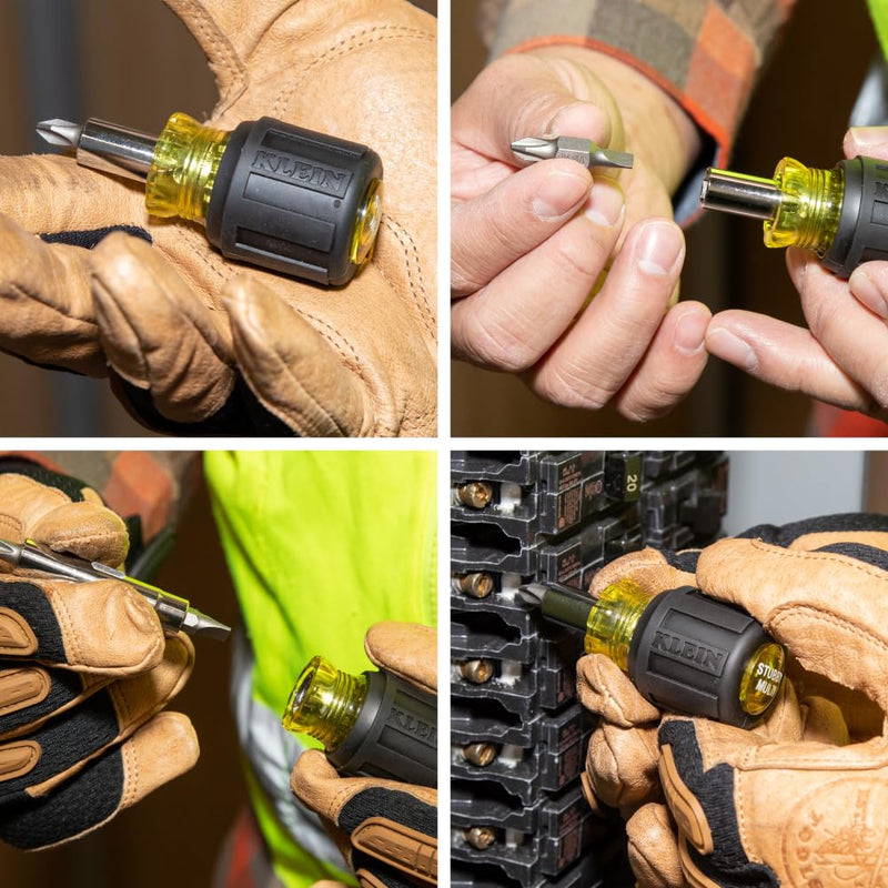 [Australia - AusPower] - Klein Tools 935RBLT Level, 9-Inch Lighted Torpedo Level with Magnet, 0/45/90 Degree Vials & 32561 Multi-Bit Screwdriver/Nut Driver, 6-in-1 Stubby Screwdriver with 2 Phillips 