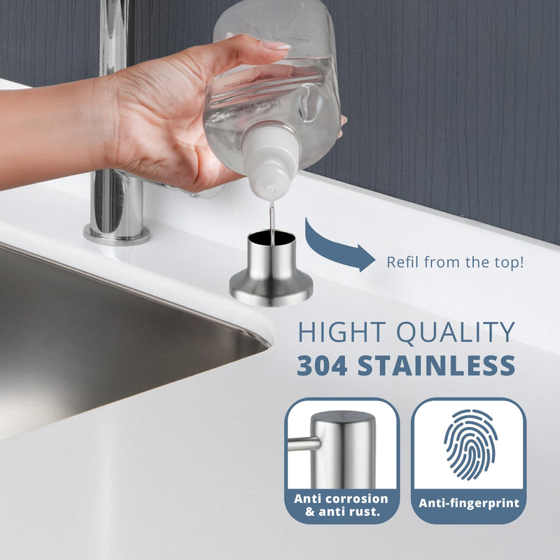 SBEN Built in Kitchen Soap Dispenser Set (Large 17oz Refillable Bottle Included) - Stainless Steel Soap Dispenser, Brushed Nickel for Corrosion-Resistant -ABS Pump Head, 360° Rotation