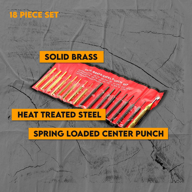 SE 18-Piece Drive Pin Punch Set - ST3018 Brass and steel