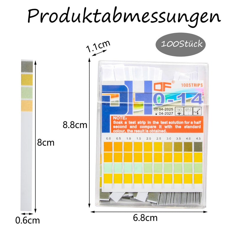 100 pH Test Strips 0-14 Indicator Paper for Water, Pool, Aquarium | Ideal for drinking water, swimming pools, aquariums, ponds, laboratories, schools and industrial processes.