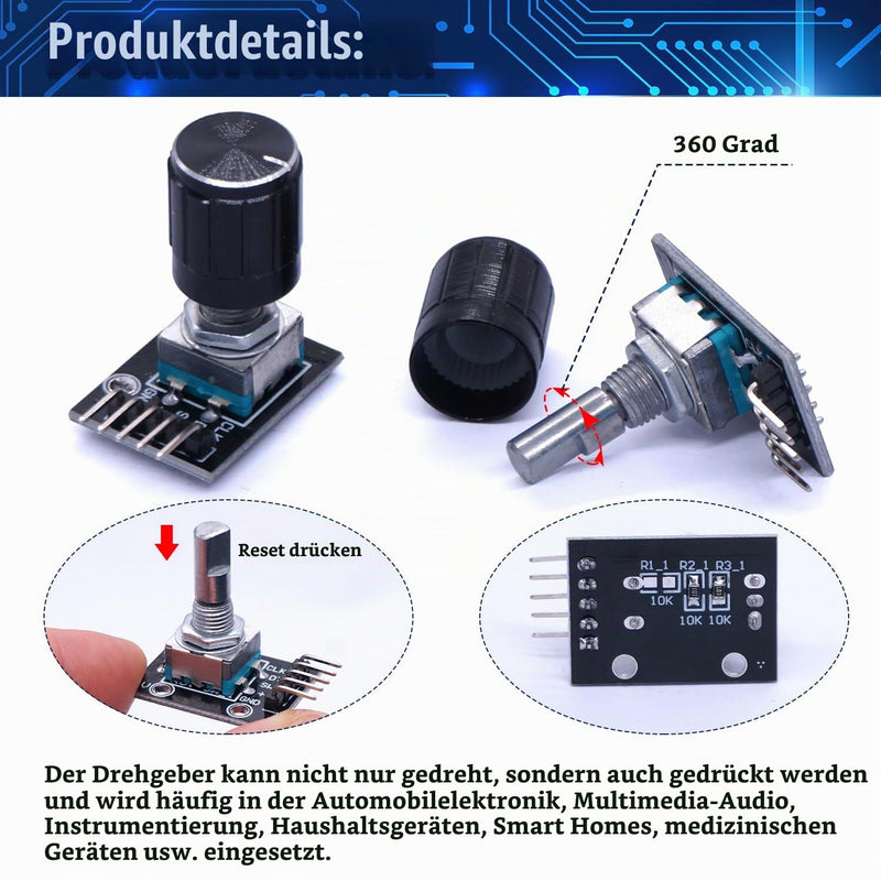 Taiss KY-040 Rotary Encoder Module KY-040 360 Degree Rotary Encoder Switch with Push Button for Automotive Electronics Multimedia Audio KY-040 Pack of 5