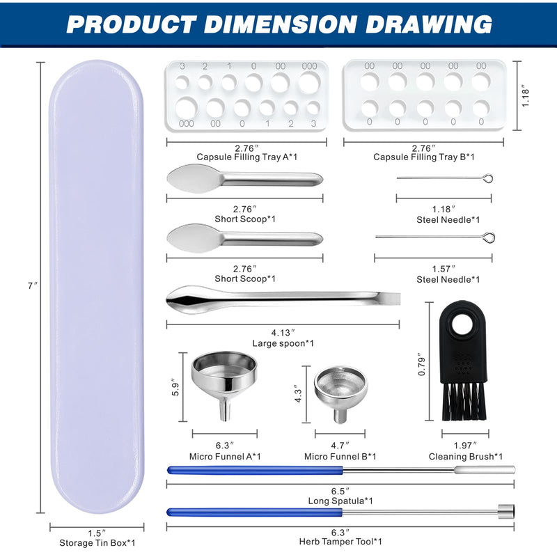 [Australia - AusPower] - Capsules Filling Machine Tray Kit - 12Pcs Powder Tamper Capsule Holder Filler Maker Tool - Empty Gel Lab Scoops Tiny Spatula Micro Spoon Funnel Quick Fill Tools Size #000 00 0 1 2 3 