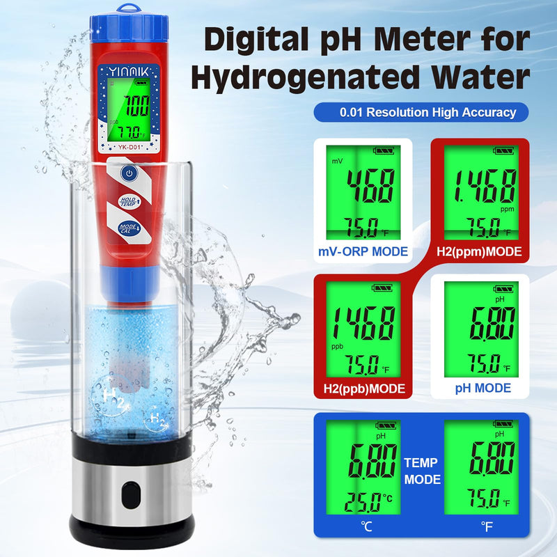 [Australia - AusPower] - Hydrogen Water Tester, pH Tester, Digital pH Meter for Hydrogenated Water,H2 Meter(PPB/PPM), ORP Meter Hydrogen Water Bottle Test, pH ORP Meter for hydroponics/Swimming Pool 