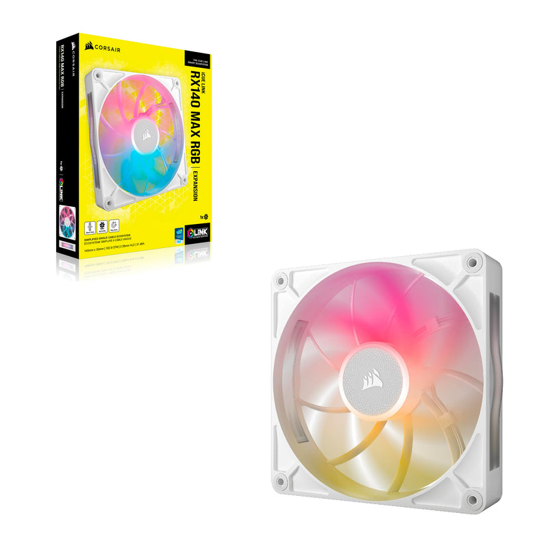 CORSAIR iCUE Link RX140 MAX RGB 140mm PWM Thick Fan – High-Static Pressure – Magnetic Dome Bearing – Single Fan – White 1 x 140mm