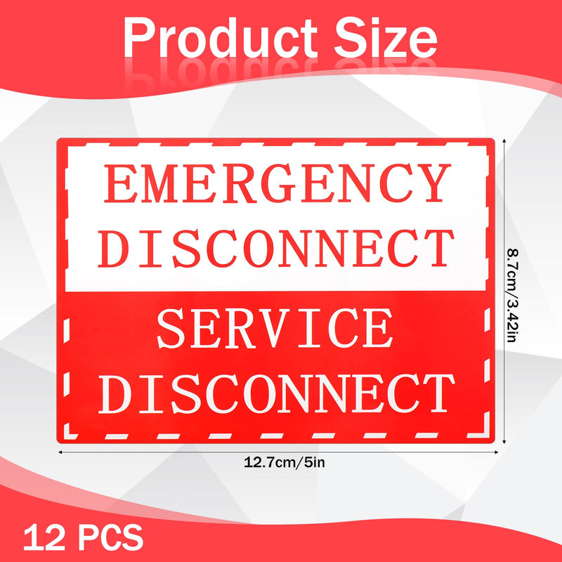 12 Pcs NEC Compliant Emergency Disconnect Sticker 5"x 3.5" Warning Sticker Shut Off Sign Main Service Disconnect Label Decal Notice Danger Labels for Electrical for Indoor Outdoor