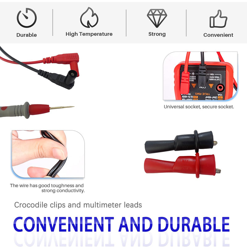 [Australia - AusPower] - Digital Multimeter Test Leads, 2PCS Crocodile Clips, Professional Probe Kit with Banana Plugs 