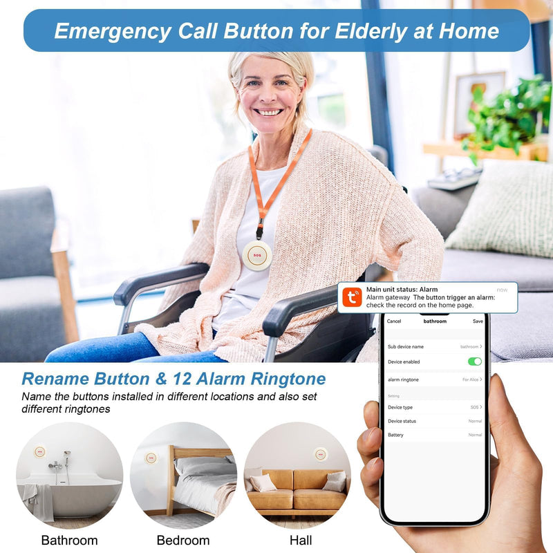 VOCA Wireless Personal Alarms & Pager for Elderly, Emergency Alarm, SOS Button, Panic Alarm, Nurse Call Bell, SOS System for Home/Personal, Caregiver Pager, Seniors, Patients, Disabled, 2.4G WiFi