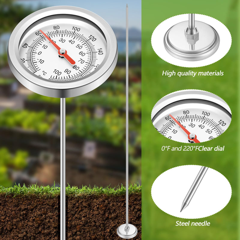 [Australia - AusPower] - Compost Thermometer 39.4 Inch Stem Composting Soil Thermometer Waterproof Soil Temperature Thermometer, Fahrenheit and Celsius, Stainless Steel, with Composting Temperature Guide 