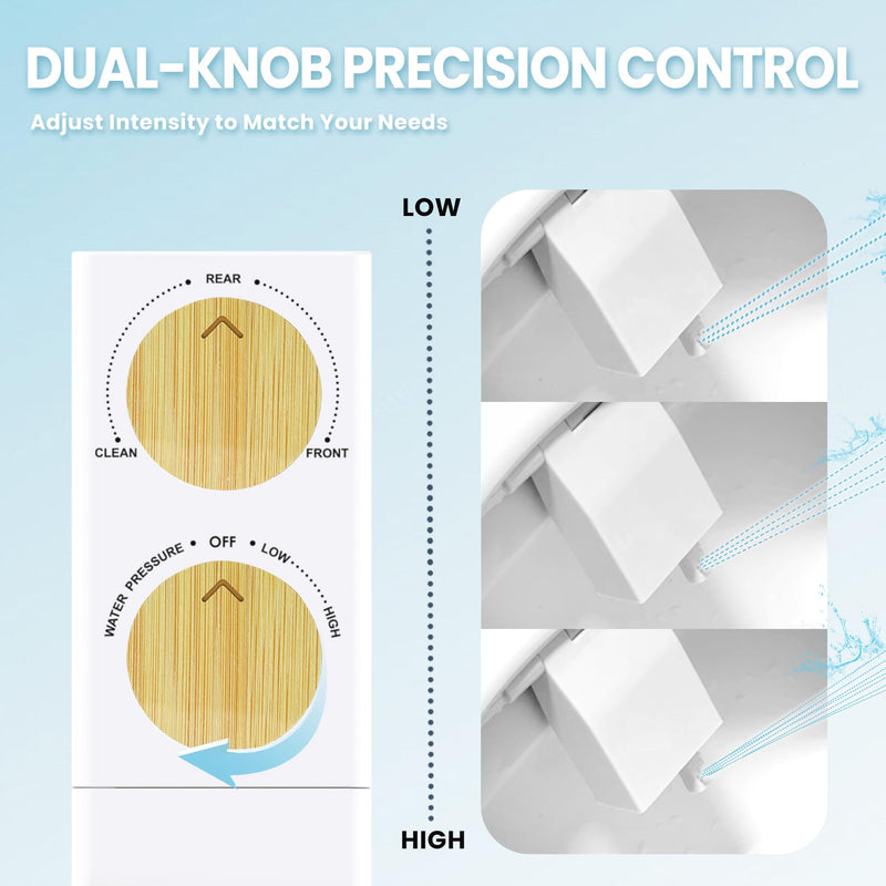 Toilet Bidet With Left/Right Side Reversible Design, Fresh Water, Non-Electric, Toilet Bidet Attachment, Right/Left Hand Side with Dual Nozzle, Self-Clean, Easy to Install (Bamboo Knob) Bamboo Knob