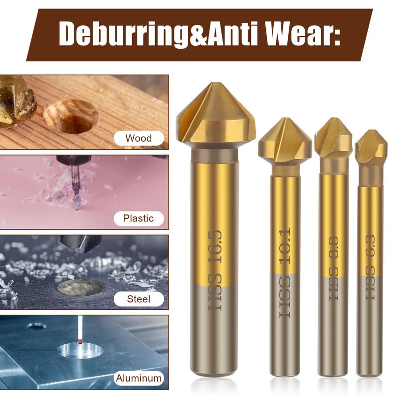 [Australia - AusPower] - XCRPRT Countersink Set Made of HSS Steel, Professional Countersink Drill Set, Countersink Wood Set, 90° Titanium Coated Countersink Deburring 