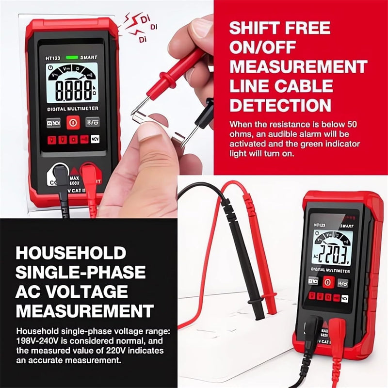 [Australia - AusPower] - HT Automatic Digital Multimeter - Auto-Ranging Voltmeter - Electric Meter Tester Tool Smart Measurement - Non Contact Volt DC Amp Meter Tester Digital Voltmeter for Ac/Dc Voltage (Red) Red 