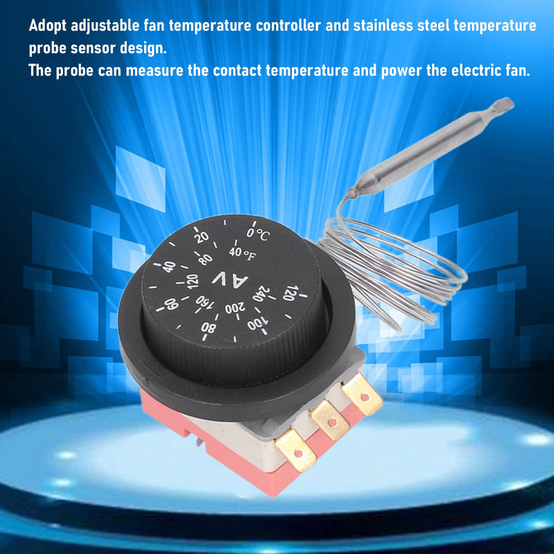[Australia - AusPower] - Temperature Control Switch Capillary Thermostat, Adjustable Electric Fan Thermostat Switch 3 Pins Design Temperature Control Probe Kit 