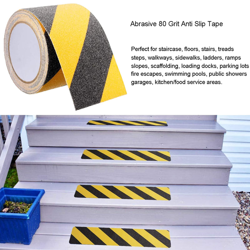 4" X 16.4ft Grip Tape, Non Slip Safety Anti Slip Tape for Stairs Steps Black/Yellow Non Skid Tread High Traction Friction/Strong Grip Abrasive Adhesive Hazard Caution Tape 4 Inch X 16.4ft