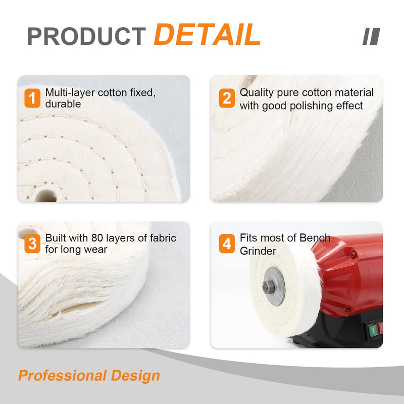 [Australia - AusPower] - SCOTTCHEN Extra Thick Buffing Polishing Wheel 6 inch (70 Ply) for Bench grinder Tool with 1/2" Arbor Hole 2 PCS Fine 2pcs 
