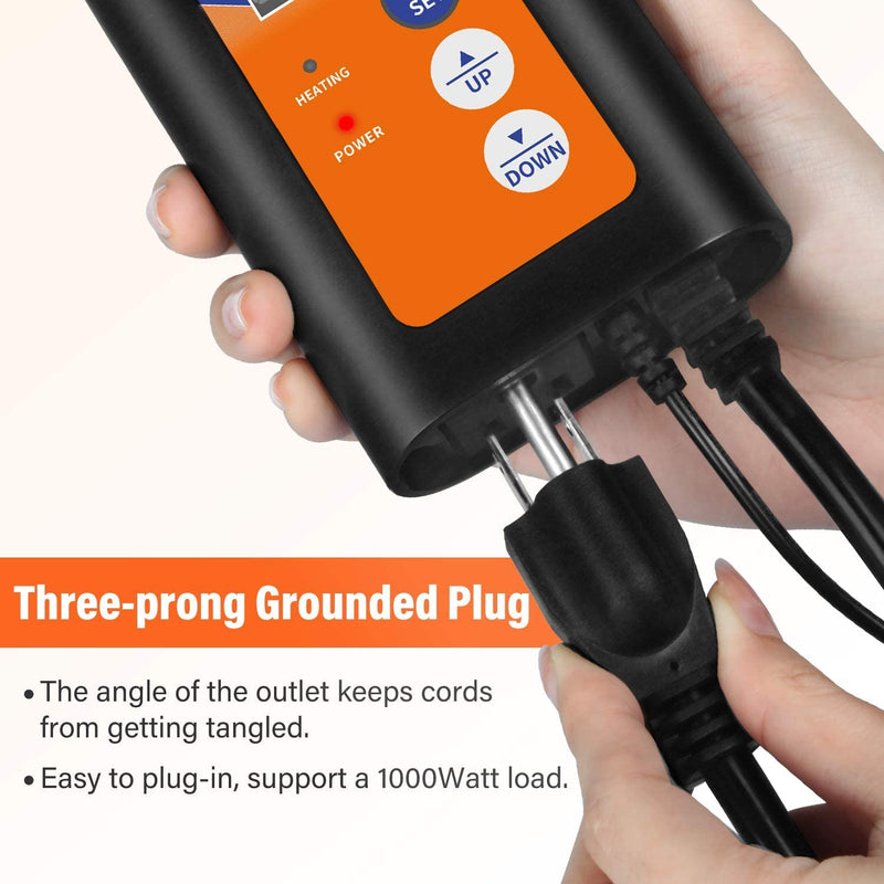 [Australia - AusPower] - iPower Digital Heat Mat Thermostat Controller for Seed Germination, Reptiles and Brewing Breeding Incubation Greenhouse, 40-108°F, 8.3A 1000W 1000W-Orange 1 Pack 