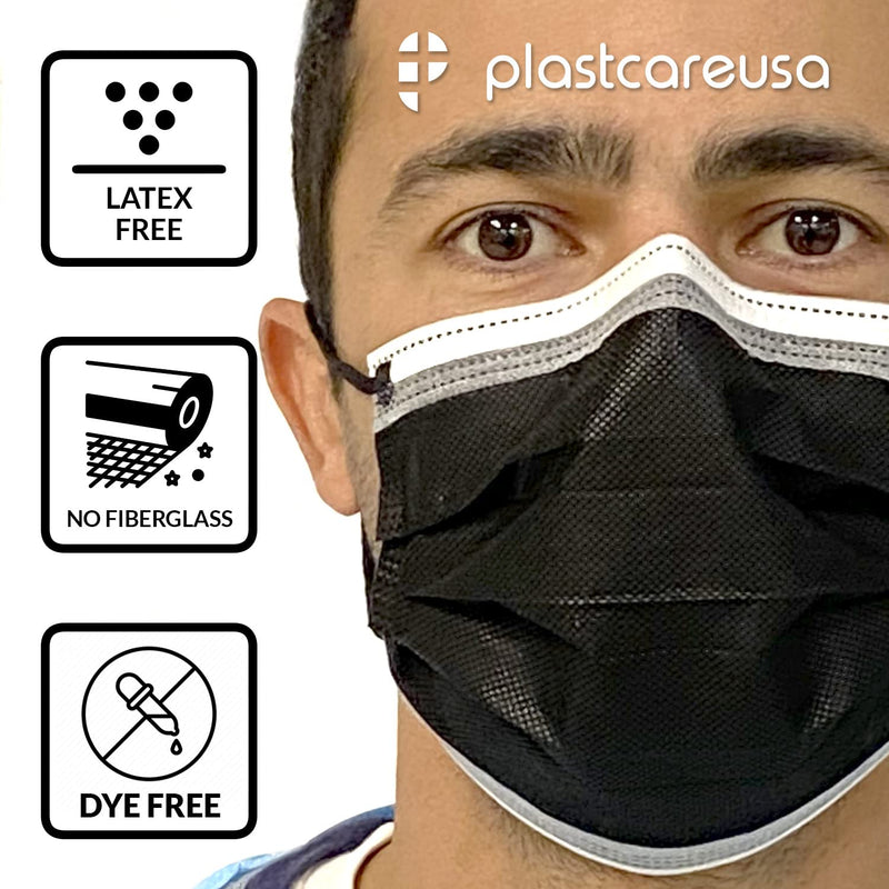PlastCare USA Black ASTM Level 3 Face Masks - 4-Ply Disposable Masks with Adjustable Nose Band (50 or 100 Pack) 100 Count (Pack of 1)