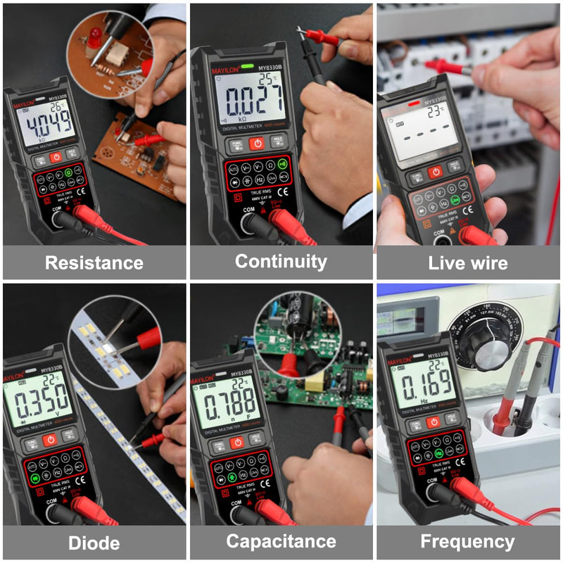 [Australia - AusPower] - Multimeter TRMS 4000 Counts Digital Multimeter DC AC Voltage Tester Auto-Ranging Voltmeter with NCV Live Wire Resistance Frequency Capacitance Continuity Diode Temp for Auto/Home/Electrical MY8330B MY8300B 