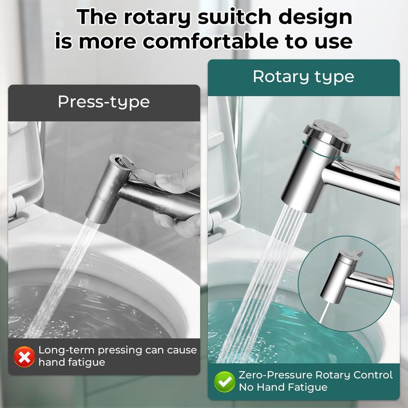 Handheld Bidet Sprayer for Toilet, Adjustable Water Pressure Control Rotary Switch with Bidet Hose, Exclusive Single Nozzle High Pressure Mode for Cleaning Stubborn Stains, Chrome