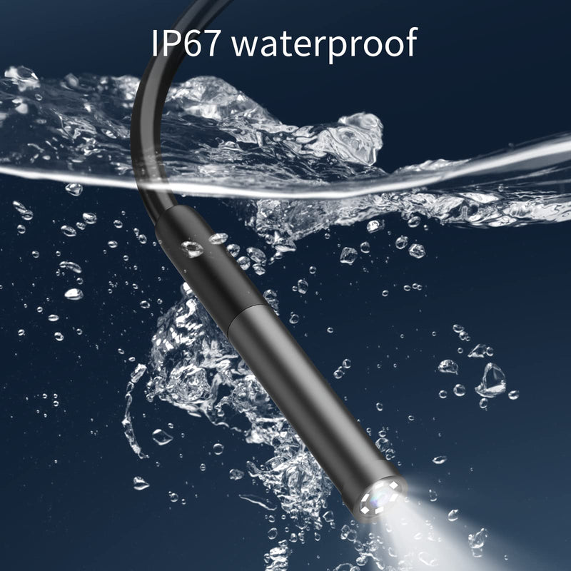 [Australia - AusPower] - Endoscope Camera with Light,1080P HD Borescope with 6 LED Lights 9.8FT Semi-Rigid Snake Cabl,IP67 Waterproof Industrial Inspection Camera Compatible for Android,iPhone, iPad-(Black) Black 