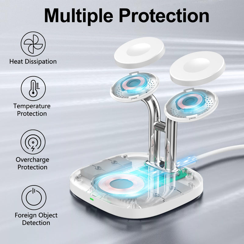 [Australia - AusPower] - Dual Watch Charger Stand for Apple Watch, 3 in 1 Wireless Charging Station Stand Compatible with Apple Watch Ultra 2/9/8/7/6/5/3/2/SE, Wireless Charger Dock for Airpods Pro 2/3/2 (White) White 