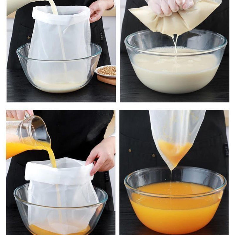 [Australia - AusPower] - DEANKEJI White Press Bag for Fruit Press, Pack of 10 Nylon Filter Bags, with Drawstring, Nut Milk Bag, Washable, for Filtering Soy Milk, Milk, Juice, Vegetables 