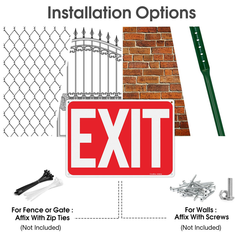 GicnKeuz Exit Signs,14×10 Inches Exit Red Sign .040 Reflective Aluminum,Waterproof and Fade Resistant,4 Pre-drilled holes,Easy to Install,Indoors and Outdoors Use (4-pack) 4 packs of 14"×10" Exit signs