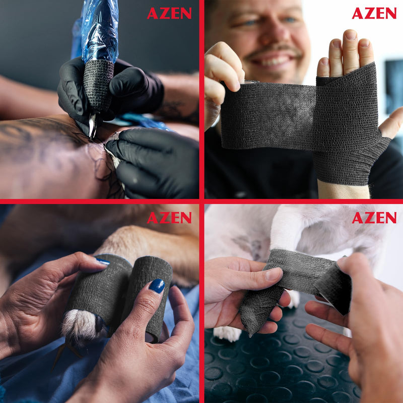 AZEN 20 Pack Self Adhesive Bandage Wrap Black, Black Athletic Tape, Vet Wrap, Tattoo Grip Tape Wrap, Ankle Tape, Cohesive Bandage Wrap F-20skin 2 Inch