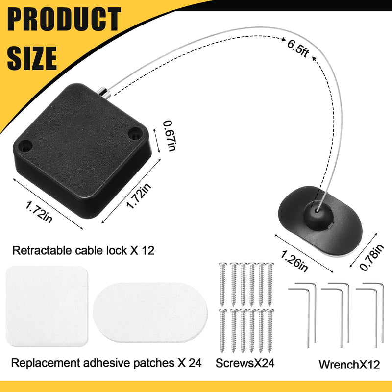 Mimorou 12 Pcs 6.5 ft Retractable Security Cable Lock with Double Sided Adhesive and Screws TV Remote Control Tether Cord Leash Anti Lost Rope Security Lanyard Lock for TV Tablets Showroom