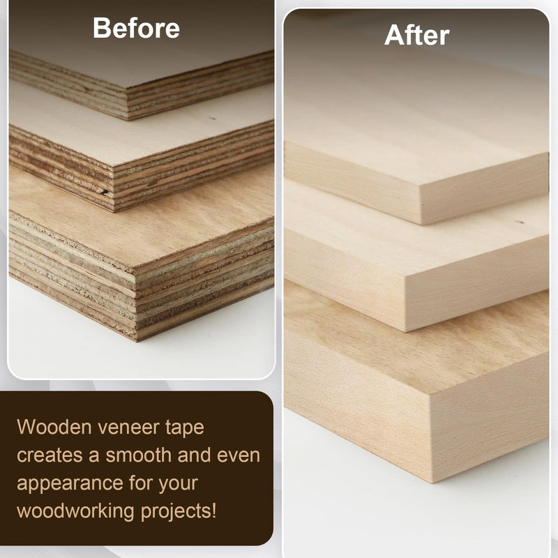 Biaungdo Birch Edge Banding 3/4 Inch x 50ft, Wood Veneer Roll Tape Banding Pre-Glued, Iron-on Veneer Edging Band Strips for Cabinet, Furniture Restoration