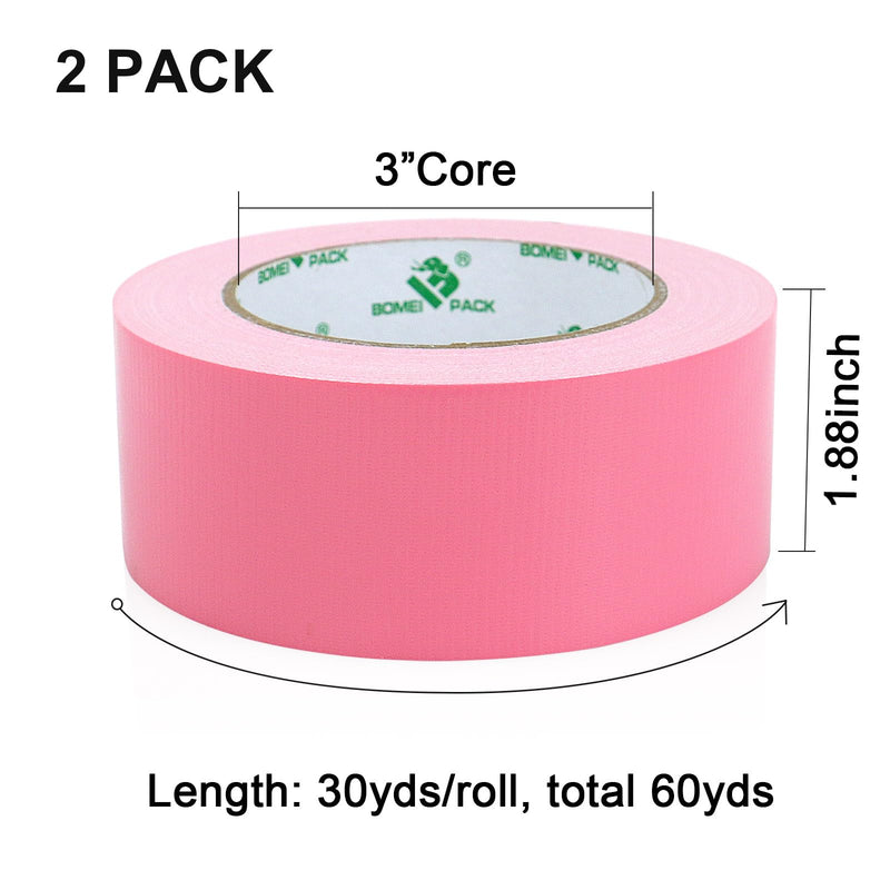 BOMEI PACK Color Duct Tape Pink, Heavy Duty Strong Industrial Duct Tape 9mil x 1.88inch x 30yds for Packing and Repairing 2Rolls (1.88inch x 30yds)