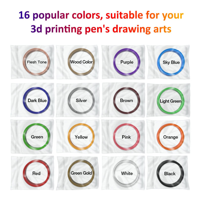 [Australia - AusPower] - 16-Color 320ft PLA 3D Pen Filament Refills - 1.75mm, Kids Safe, 250 Stencils eBook - For SCRIB3D P1 and MYNT3D Pens 16 Colors 320 Feet 