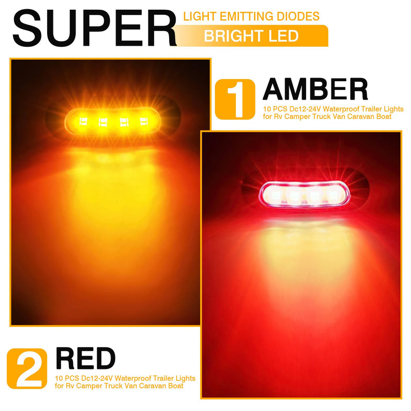 [Australia - AusPower] - LOQOMI 20 PCS 3.5 inch LED Trailer Lights Kit with Chrome Bezel, Front Rear Side Marker Clearance Indicators Light Lamp, Amber + Red Dc12-24V Waterproof Universal Accessories (With Screws) 20PCS (3.5inch) Amber+Red 