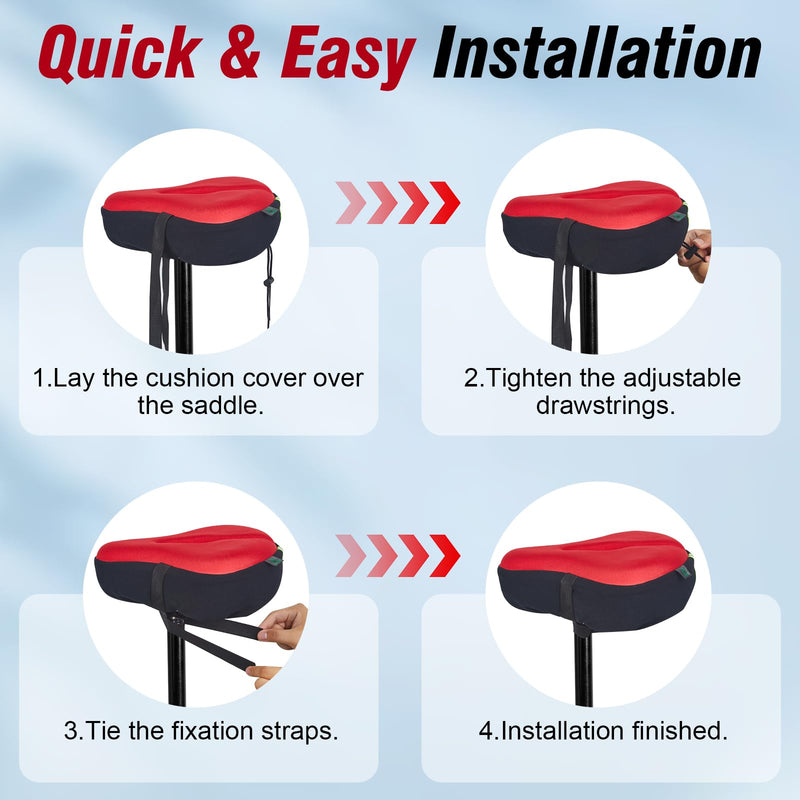 Zacro Bike Seat Cushion - Gel Padded Bike Seat Cover for Men Women Comfort, Extra Soft Exercise Bicycle Seat Compatible with Peloton, Outdoor & Indoor Bike Saddles Red Large