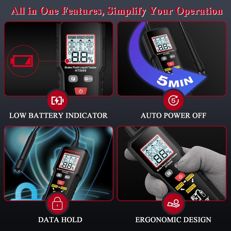 [Australia - AusPower] - Brake Fluid Tester High-Precision Brake Fluid Moisture Tester with 8.5" Gooseneck Probe Digital Brake Fluid Test Tool with Light Data Hold Backlight, Testing for DOT3, DOT4, DOT5.1 