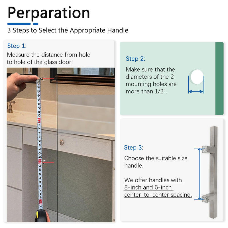 12in H Shape Tube Pull Back-to-Back Handle, 304 Stainless Steel Replacement Hardware, Square Ladder Handle for Sliding Frameless Shower Door Panel (Brushed Nickel, 12" / Hole Spacing 6") 12"H / Hole Spacing 6" Brushed Nickel
