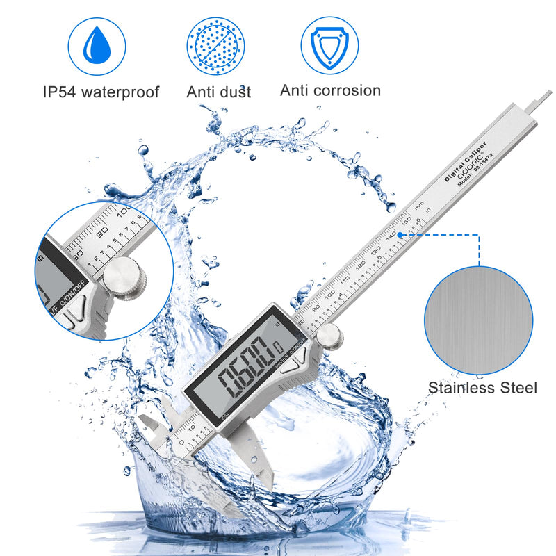 [Australia - AusPower] - Adoric Digital Caliper, Caliper Measuring Tool Stainless Steel Vernier Caliper Digital Micrometer with Large LCD Screen, Easy Switch from Inch Metric Fraction, 0-6" Caliper Tool for DIY/Household 6" Ss-large Lcd 