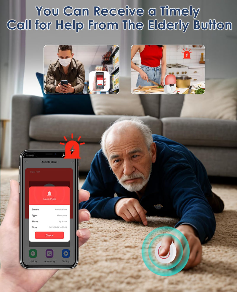 [Australia - AusPower] - Caregiver Pager Wireless Call Button Smart WiFi Nurse Emergency Alert System 330 Feet Life Alert Button for Elderly/Patient/Disabled/Home(2.4GHz Wi-Fi Only) 1 receiver + 2 SOS button 
