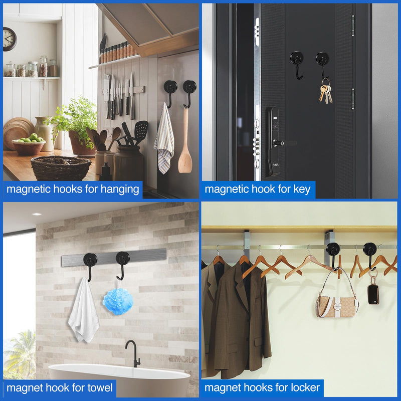 [Australia - AusPower] - LOVIMAG Magnetic Hooks, 80LBS Neodymium Magnet Hooks Swivel Strong Magnetic Hooks for Hanging, Black Magnets with Hooks for Cruise Cabins, Refrigerator, Grill, Metal Door, Locker -6 Pack 6 Pack 
