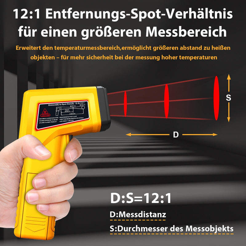Infrared Thermometer Non-Contact Laser Temperature Meter -50℃~530℃ | Digital Infrared Laser Thermometer for Cooking, Grill, Fridge, Air Conditioning, Car & Industry, Adjustable Emissivity yellow
