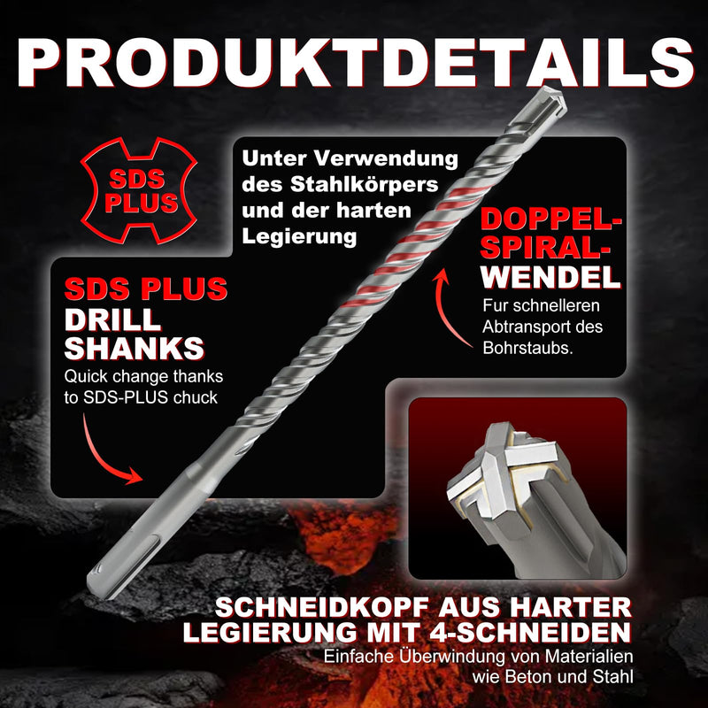 [Australia - AusPower] - METOTY SDS Plus Drill Bit 12 mm x 260 mm, Masonry Drill, Hammer Drill, Concrete Drill, for Stone, Concrete, Natural Stone, Brick Wall 12mm×260mm 
