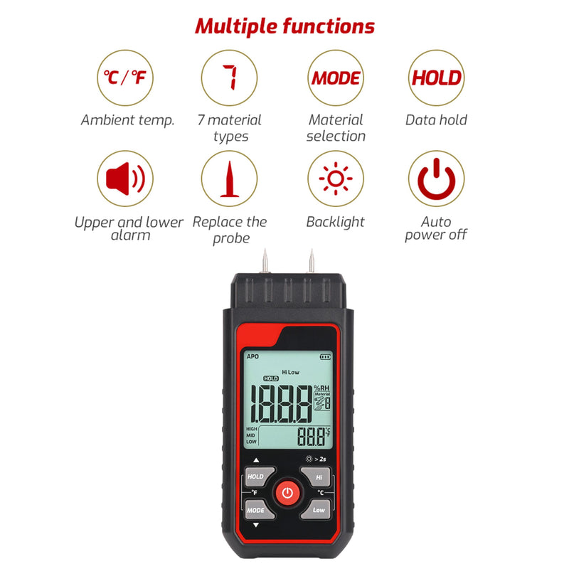 [Australia - AusPower] - HFS(R) Pin-Type Wood Moisture Meter - 7 Calibration Scales, Backlit LCD Display, Handheld Digital Moisture Tester for Lumber, Firewood, Drywall, Walls 