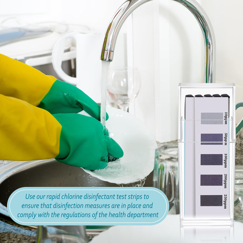 [Australia - AusPower] - 400 Pcs Chlorine Test Strips for Food Service and Restaurants 4 Vial of 100 Sanitizer Bleach Test Strips 0-250 ppm, Instant Result 