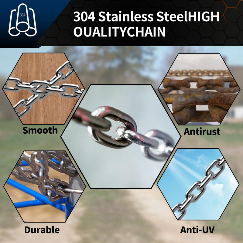 [Australia - AusPower] - Stainless Steel Link Chain, 304 Stainless Steel Link Proof Coil Chain Heavy Duty Chains Hanging Safety Chain for Swing Plants Anti-Theft 5/64in-6.5ft 