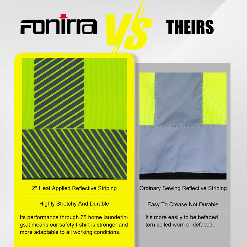 FONIRRA Safety Reflective High Visibility Shirts for Men ANSI Class 3 Hi Vis Long Sleeve Construction Work T-Shirts with Durable Reflective Tape, Yellow 3XL 3X-Large