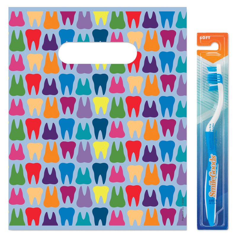 [Australia - AusPower] - Practicon Rainbow Teeth 8" x 10" Dental Giveaway Bag, Dental Hygiene Patient Care Goodie Bag, Dentist Office Plastic Gift Bags, 100 Pack 8" x 10" 