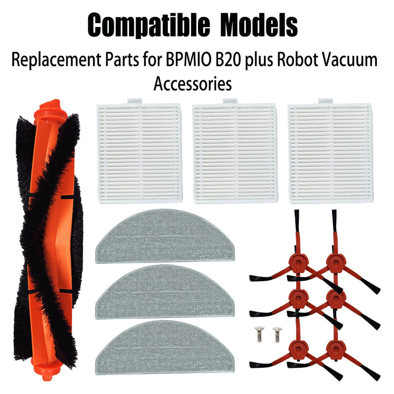 [Australia - AusPower] - Brush Filter Mop kit Replacement Parts for BPMIO B20 plus Robot Vacuum Accessories 1 Main Brush 6 Side Brush 6 HEPA Filter 3 Mop Pad 