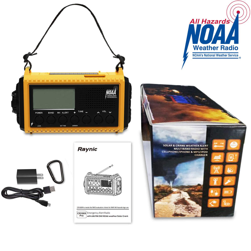 [Australia - AusPower] - Emergency Radio Raynic 5000 Weather Radio Solar Hand Crank AM/FM/SW/NOAA Weather Alert Portable Radio with Cellphone Charger, Headphone Jack, Flashlight, Reading Lamp and SOS Alarm (Yellow) Yellow-LCD Display 