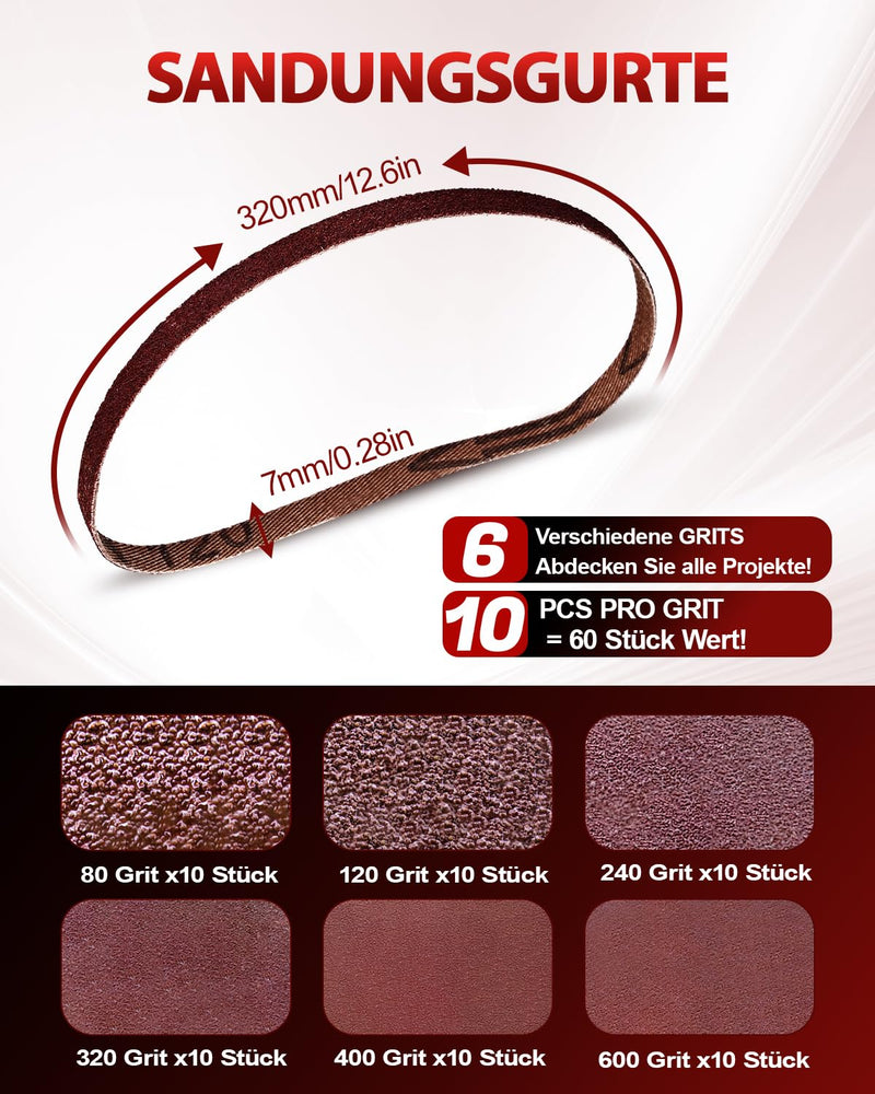 [Australia - AusPower] - 66 Piece Sanding Belts Sanding Rods Set, 7 x 320 mm Sanding Sticks Mini Finger Sander Grit 80/120/240/320/400/600, Sanding Detail Sticks for Small Projects, Wood DIY Crafts and Tight Spaces 
